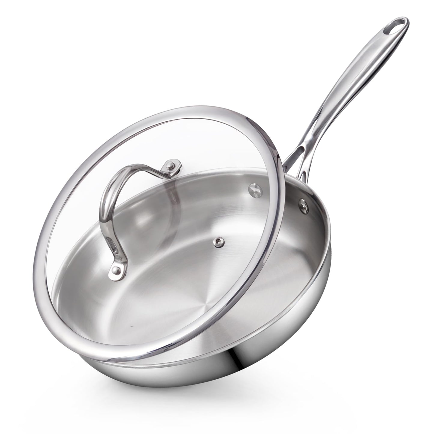 Cooks Standard Stainless Steel Frying Pan with Lid, 12-Inch Multi-Ply Clad Wok Stir Fry Pan, Kitchen Skillet, Silver