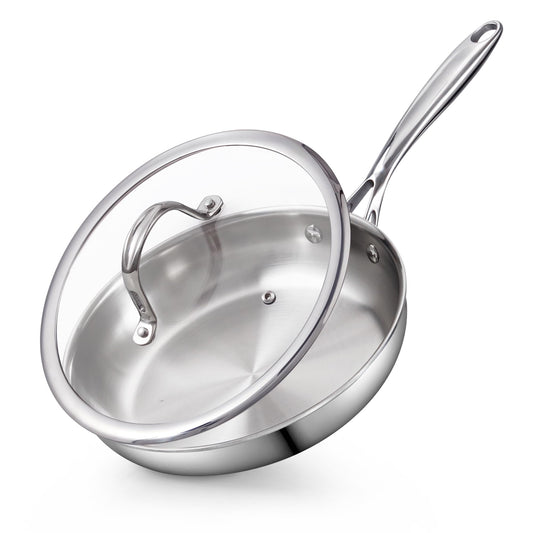 Cooks Standard Stainless Steel Frying Pan with Lid, 12-Inch Multi-Ply Clad Wok Stir Fry Pan, Kitchen Skillet, Silver
