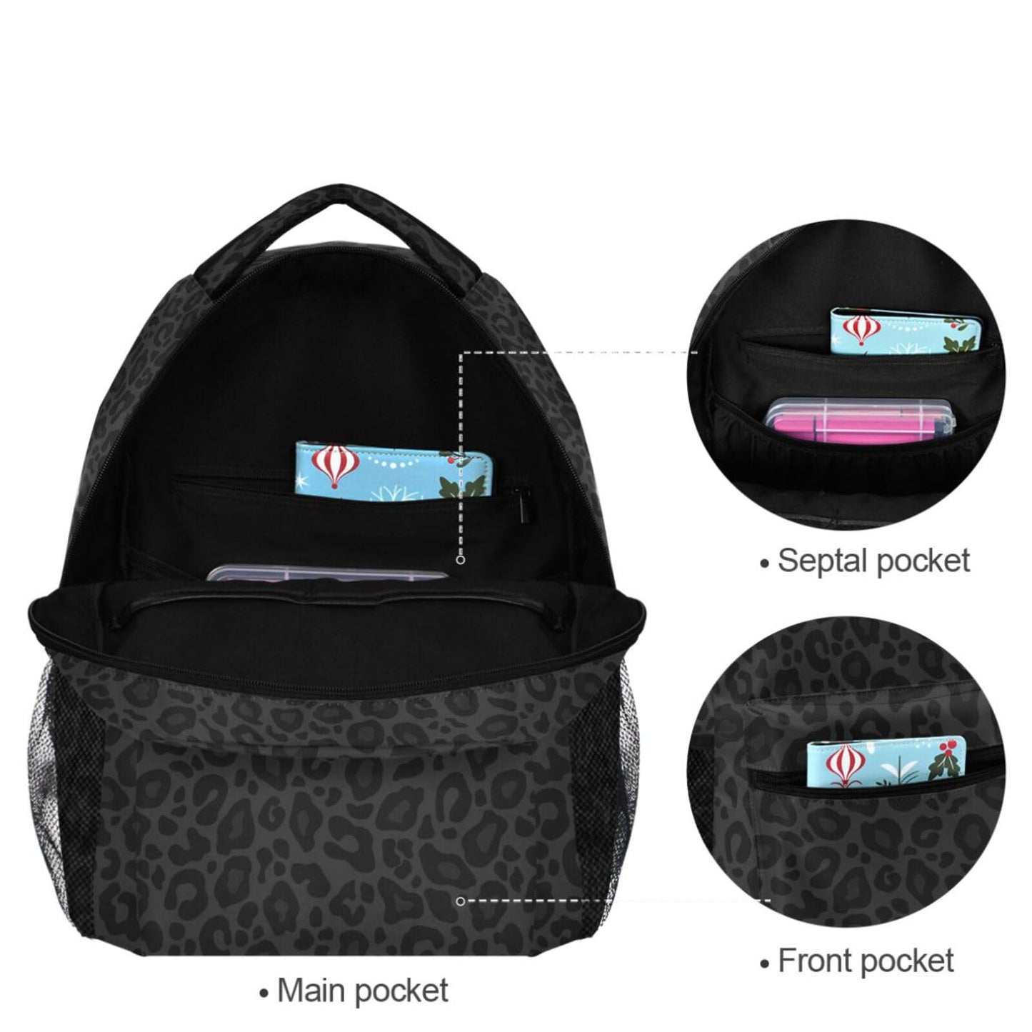 Oarencol Black Leopard Backpack Animal Skin Print Bookbag Daypack Travel Hiking Camping School Laptop Bag