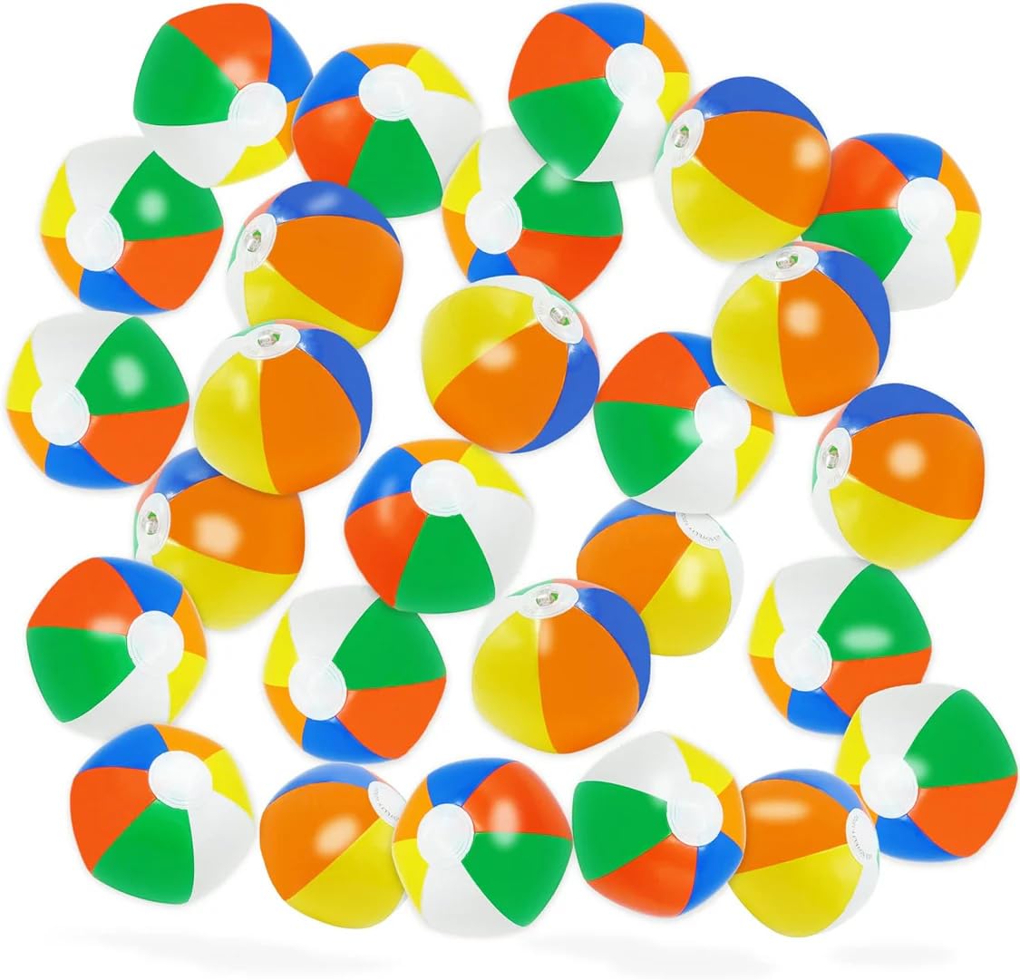 4E's Novelty Mini Beach Balls Bulk Pack, Summer Party Favors for Kids, Inflatable Pool Toys, Hawaiian Party Decorations or Pool Party Goodie Bag Fillers (50)