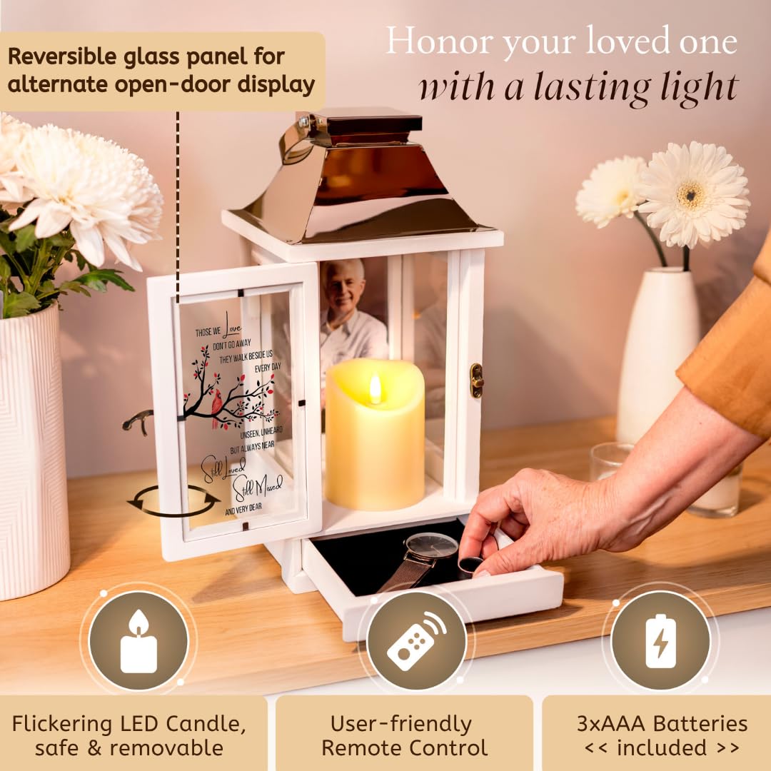 Memorial Lantern with Photo Frame & Keepsake Drawer | Sympathy Gifts for Loss of Loved One, Dad, Husband | Bereavement Memorial Gifts | LED Candle with Timer | Remembrance Gift for Loss by STILLWIND
