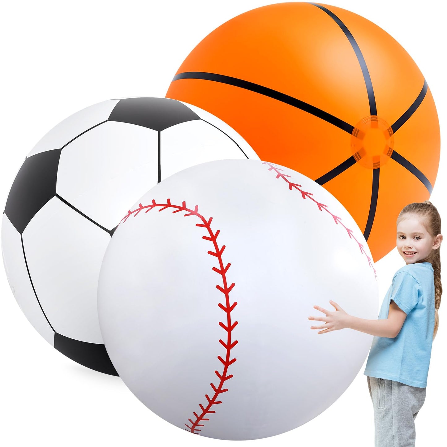 Lewtemi 3 Pcs 27 Inch / 40 Inch Giant Inflatable Sports Balls Large Inflatable Beach Ball Inflatable Baseballs Soccer Ball Basketball for Sports Themed Birthday Party Favor(40 Inch)