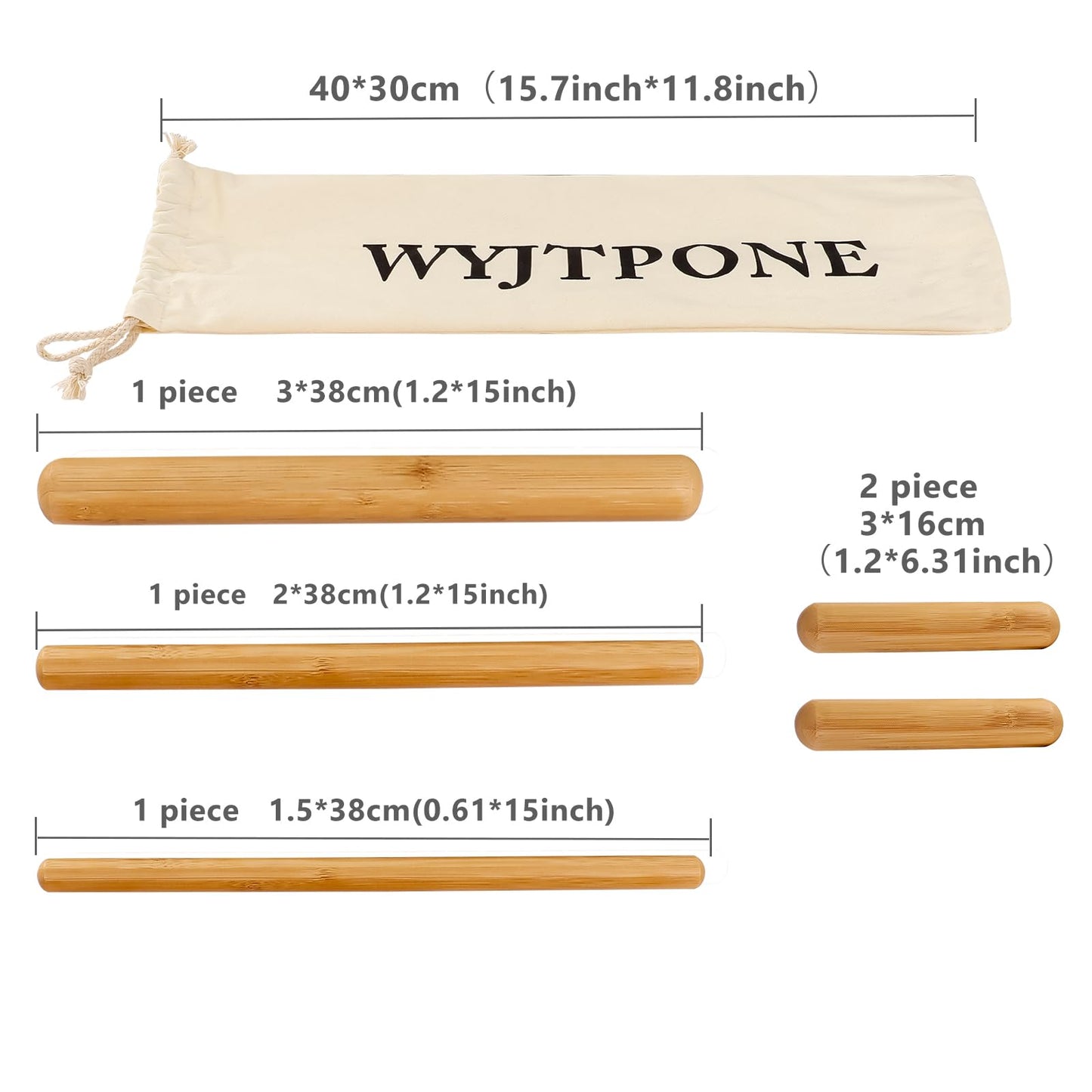 WYJTPONE 5Pcs Bamboo Massage Sticks Set,Bamboo Guasha Massage Sticks,Bamboo Massage Roller Sticks for Relax Muscles,Bamboo Therapy Massage Tools for Body Shaping