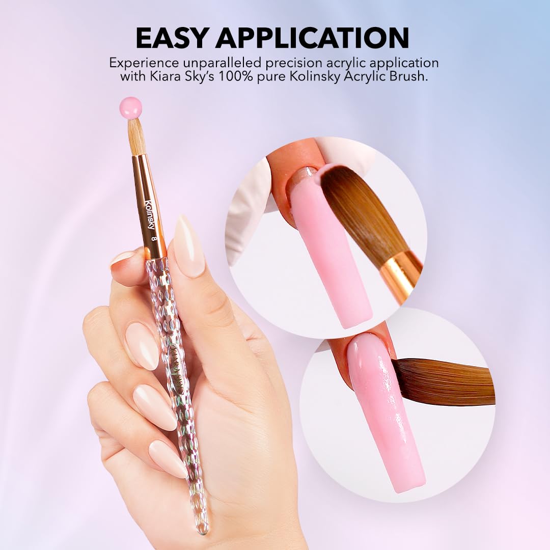 Kiara Sky 100% Pure Kolinsky Acrylic Brush, Crystal Cut Handle and Acetone Resistant #12 - Clear