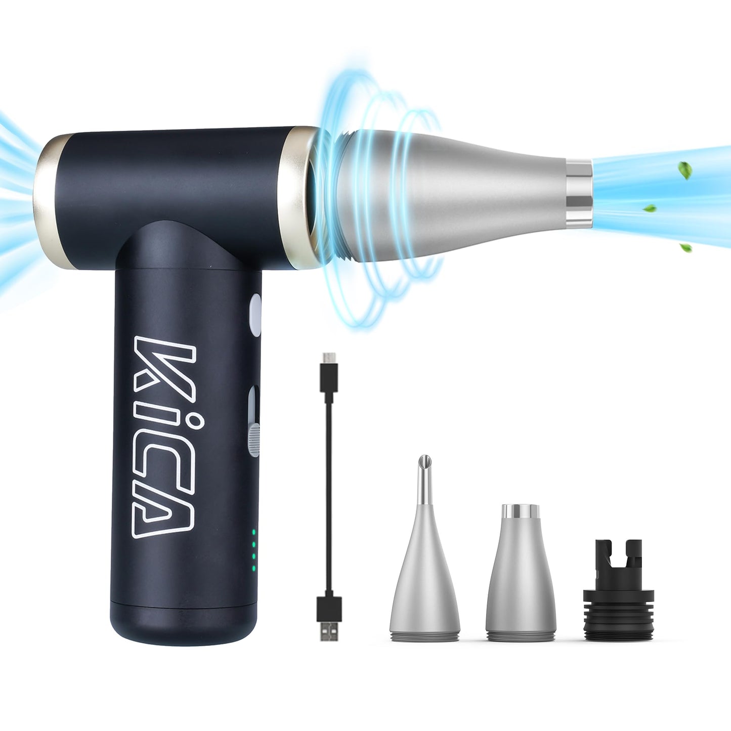 KiCA Compressed Air Duster, Jet Fan 2S Electric Air Duster - 56 MPH Wind Speed, 117000RPM Turbo Boost Mode, 0.66lbs Aluminum Alloy Design, Jet Dry Blower for Keyboard, PC, Car & Home Cleaning (Black)
