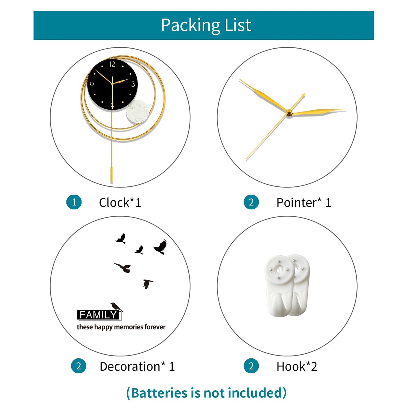 YIJIDECOR Large Wall Clocks for Living Room Modern Pendulum Wall Clock Battery Silent Non Ticking Operated Gold Metal Wall Art forBedroom,Kitchen,Farmhouse,Office,Home Decor 15.7x23.6 inches