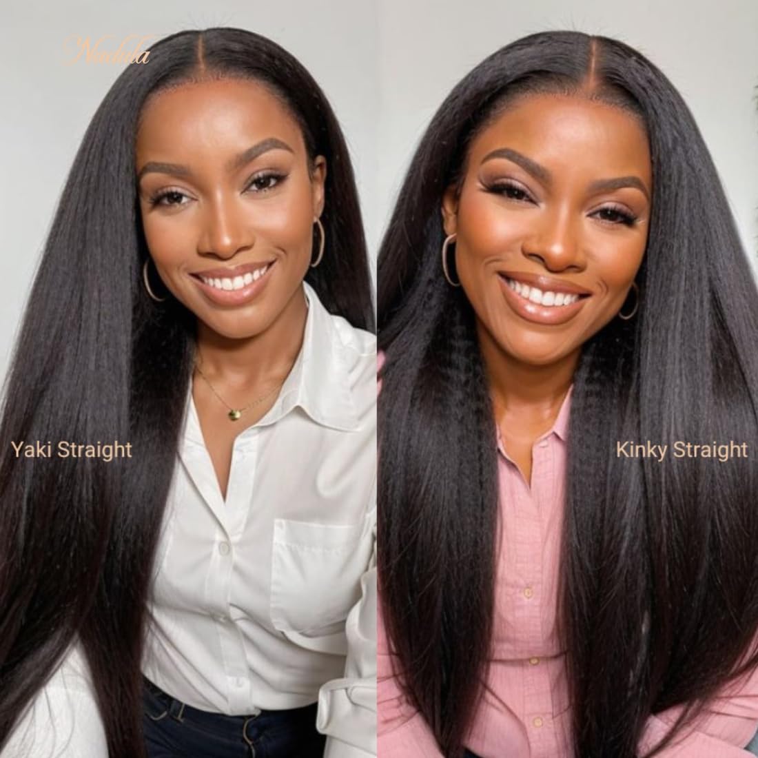 Nadula V Part Wig Yaki Straight Human Hair No Leave Out Glueless Upgraded U Part Wigs for Women,10A Yaki Straight V-part Wigs V Shape Clip in Half Wig Ready to Go 150% Density 16inch