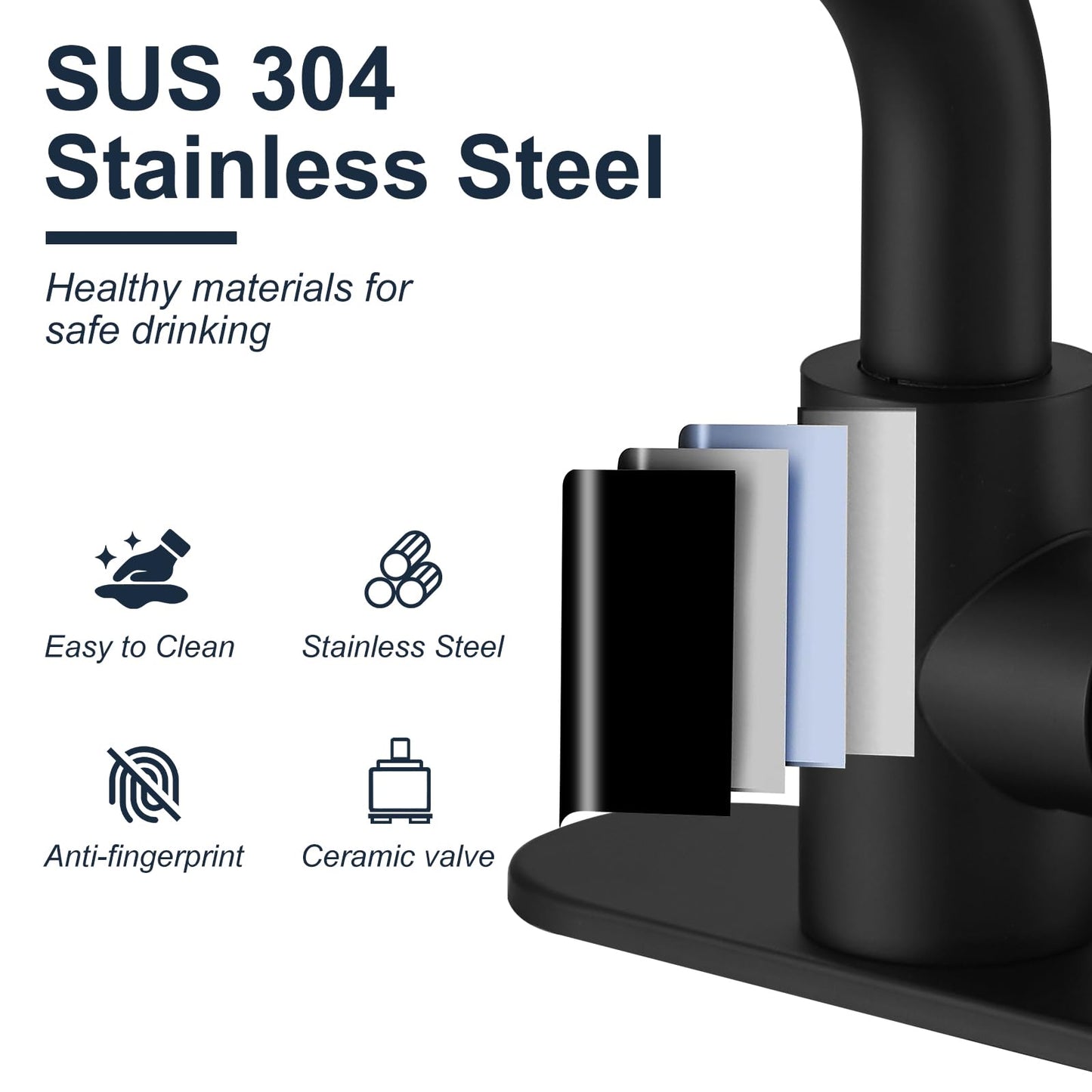 Kroias Matte Black Bathroom Sink Faucet with 4 Mode Pull Down Sprayer, Pull Out Bathroom Faucet with Pop-Up Drain, 1 or 3 Hole Single Handle Laundry Bar Vanity Rv Faucet with cUPC Supply Lines