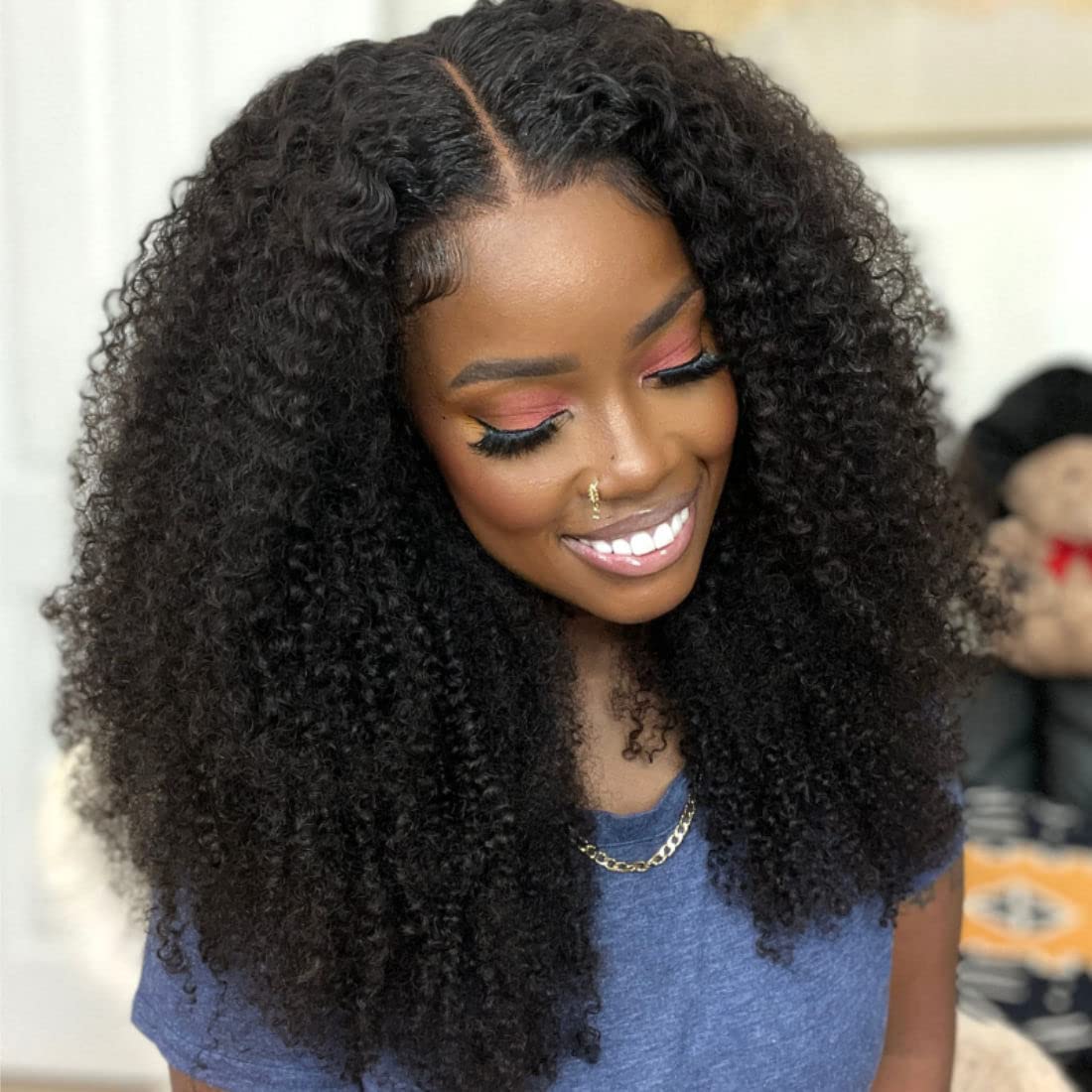 Ladoux Kinky Curly Lace Front Wigs 13x6 HD Lace Front Kinky Curly Wig for Women 180% Density Pre Plucked With Baby Hair Afro Kinky Curly Human Hair Wigs 20Inch Kinky Curly HD Lace Front Human Hair wig