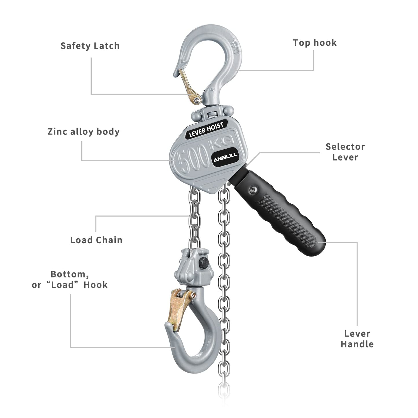 Anbull Mini Lever Chain Hoist 1100LBS/0.5T, Manual Hoist 10 FT/3M, Mini Puller Come Along G80 Chain W/Storage Bag, Aluminum Alloy Material Weighs 6.6Pounds, for Garages Warehouse Automotive Machinery