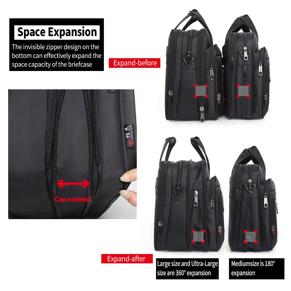 Large Briefcases For Men Canvas Tote Bag Laptop Case 19 Inch Computer Bag Work Bags Business Mens Bag Office Carrying Cases Messenger Bag Book Bag Black (X-Large Size