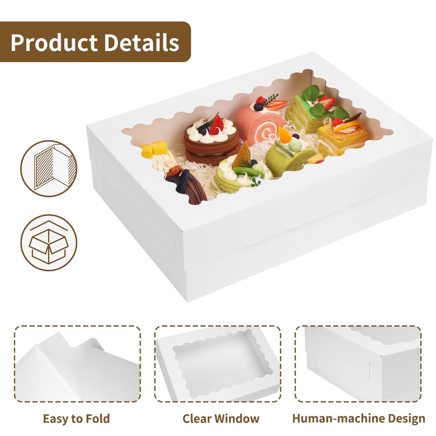 Moretoes 40pcs 14x10x4in Sheet Cake Boxes, Quarter Sheet Bakery Boxes with Window, for Pastry Baking Cake, Cupcakes, Donuts, Cookies, Pie Treat Packaging For Graduation, White Large