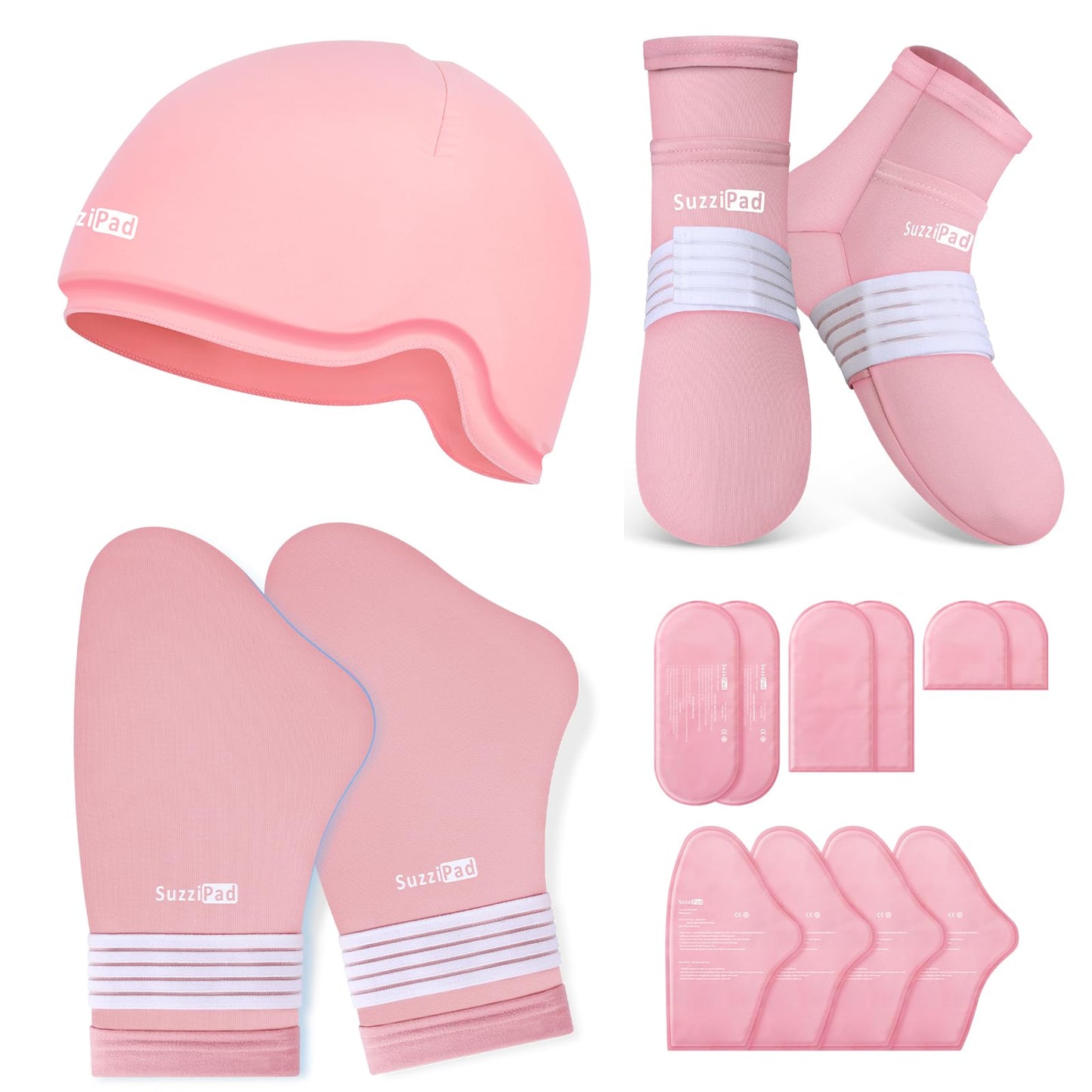 SuzziPad Cold Therapy Socks and Hand Ice Pack, Cooling Gloves for Chemotherapy Neuropathy, Strees Relief Caps, Chemo Care Package for Women and Men, Ideal for discomfort of Head, Hand and Feet, L