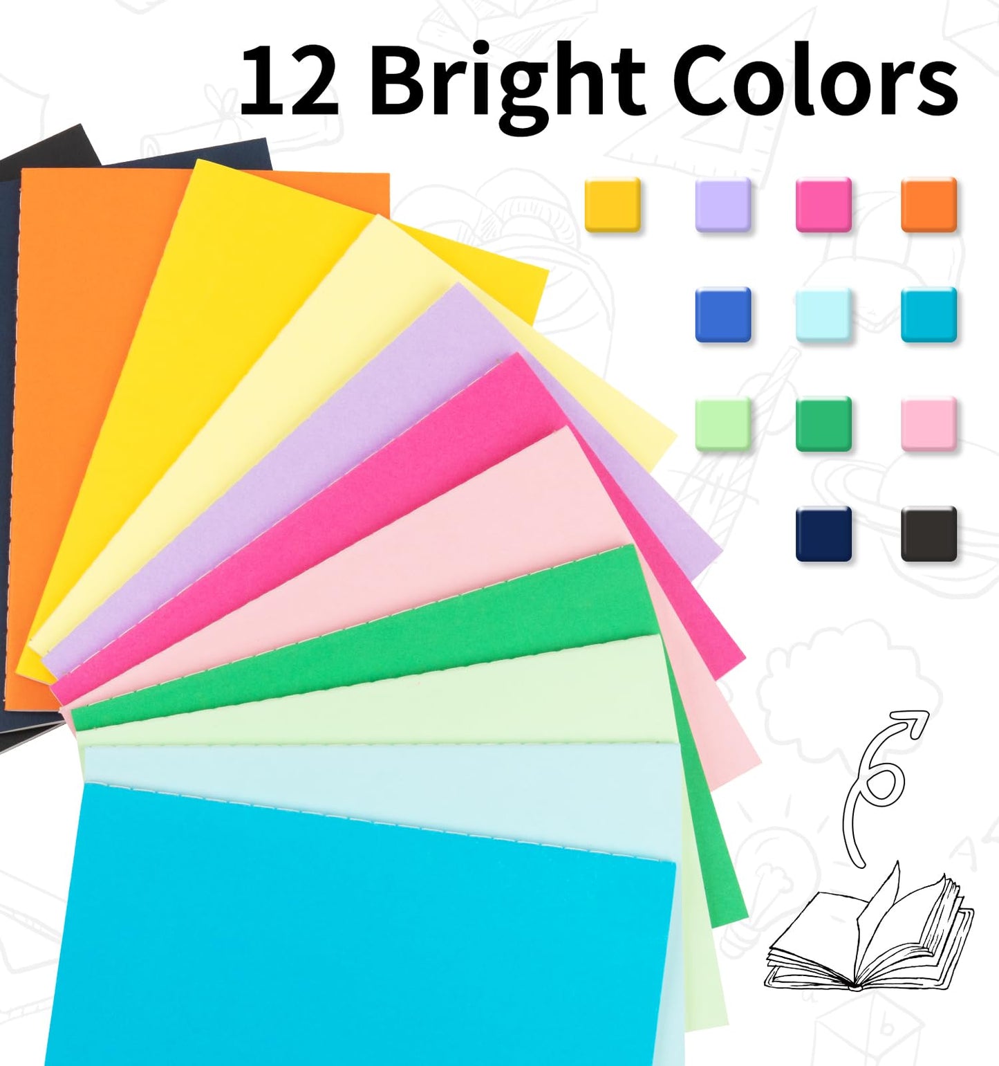 ALKALO 60 Pack Colorful Lined Notebooks for Writing, Journals Bulk, A5 Composition Books, 8.3x5.5 Inch, 60 Pages, 30 Sheets Sketchbooks for Office School Travel Supplies (Lined-60 pack, 12 Colors)
