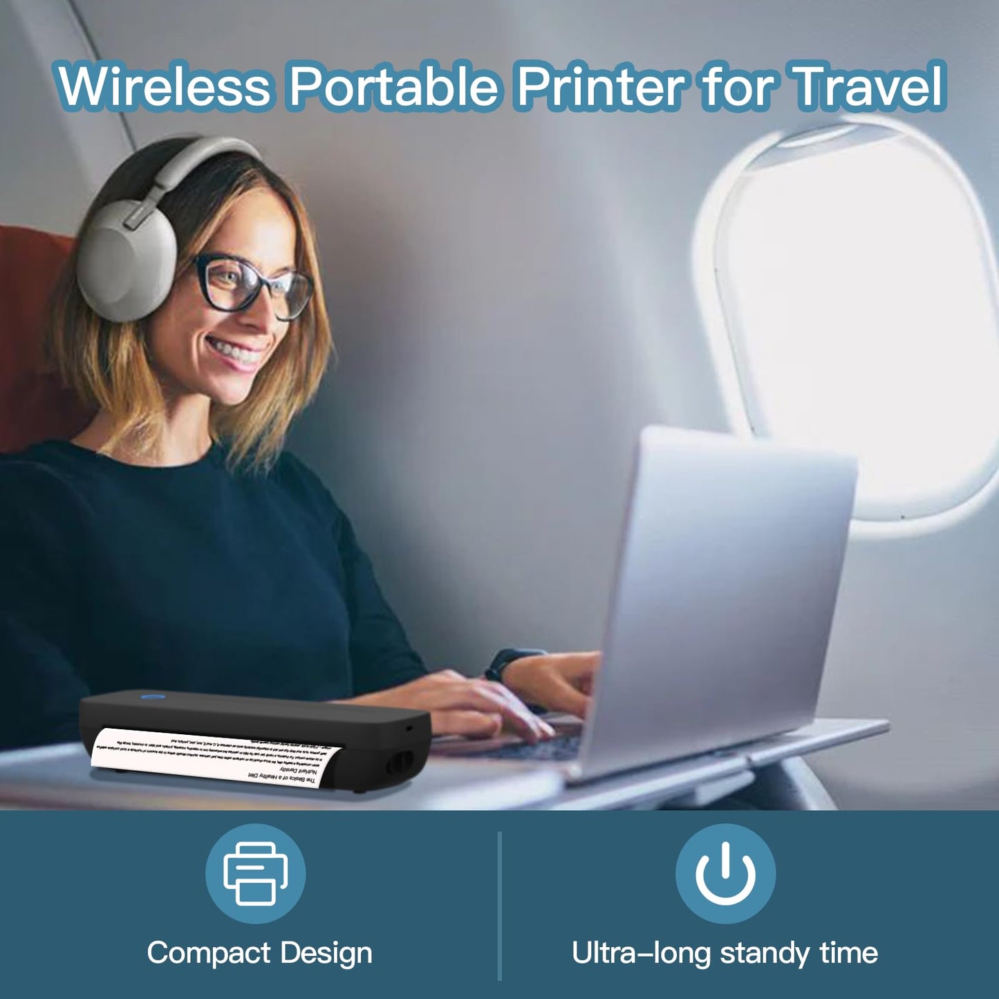 Portable Thermal Printer Wireless for Travel, Supports 8.5" X 11"US Letter/A4/A5/4in/3in/2in Thermal Paper, Bluetooth Inkless Printer Compatible with iOS, Android & Laptop for Office, School, Vehicle