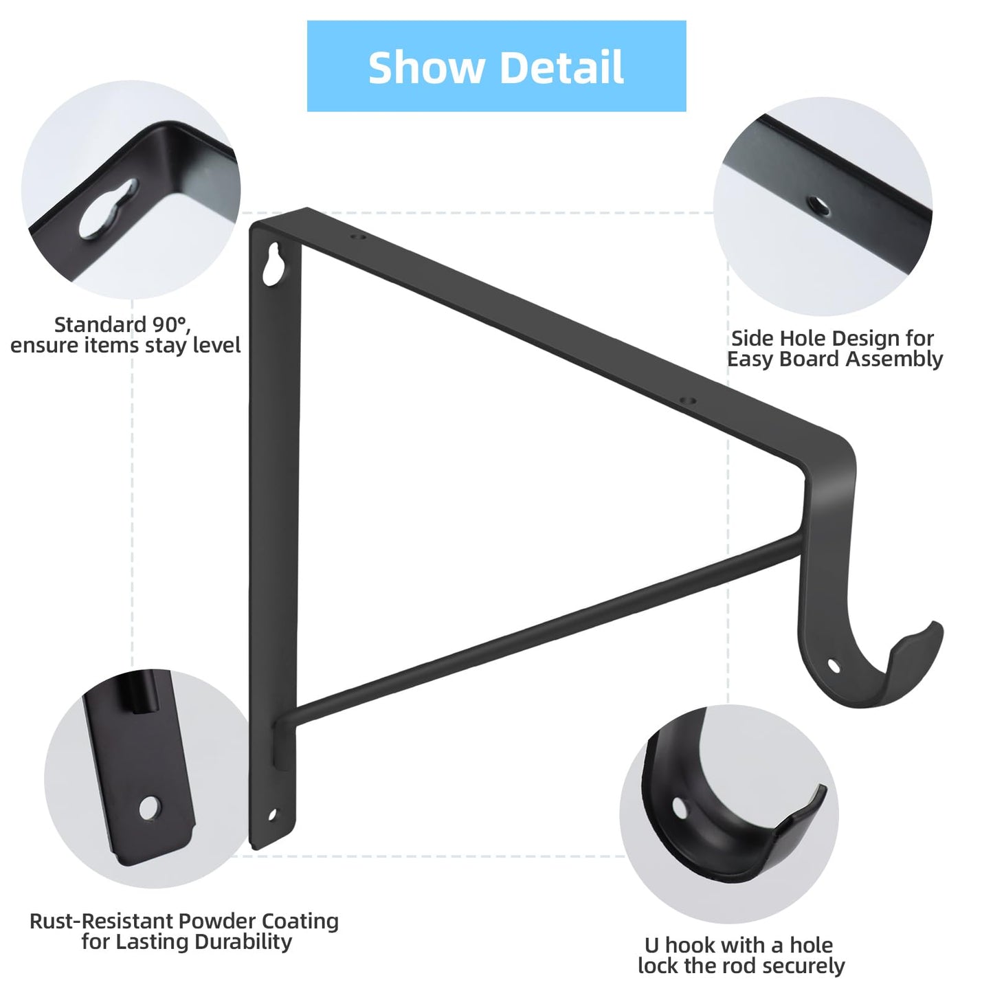 10-Pack Closet Rod Bracket, 10.8x10.8Inch Closet Shelf Brackets Heavy Duty Wall Mounted, Matte Black Steel Closet Rod Support Brackets Holder, 300 Lbs Load Capacity with Anchors Screws