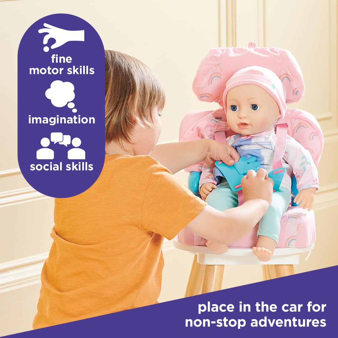 Casdon Baby Huggles Toys - Pink Booster Seat - Car Seat For Dolls with Adjustable Headrest & Buckles - Fits Dolls Sizes Up to 14" - Suitable for Preschool Toys - Playset for Children Aged 3+