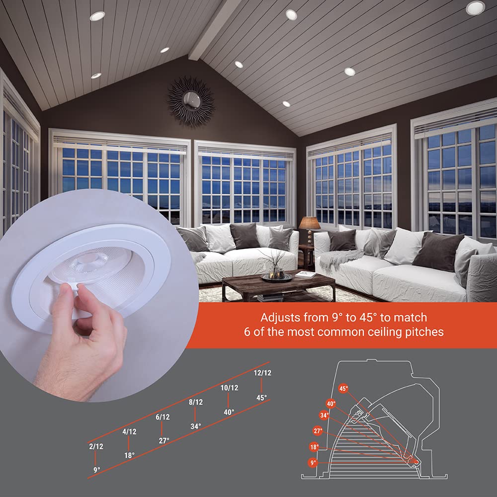 HALO RLS 4-in Adjustable Recessed LED Downlight for Any Sloped Ceiling w/Selectable Color Temperatures - White - RLS4099FS1EWHDMR