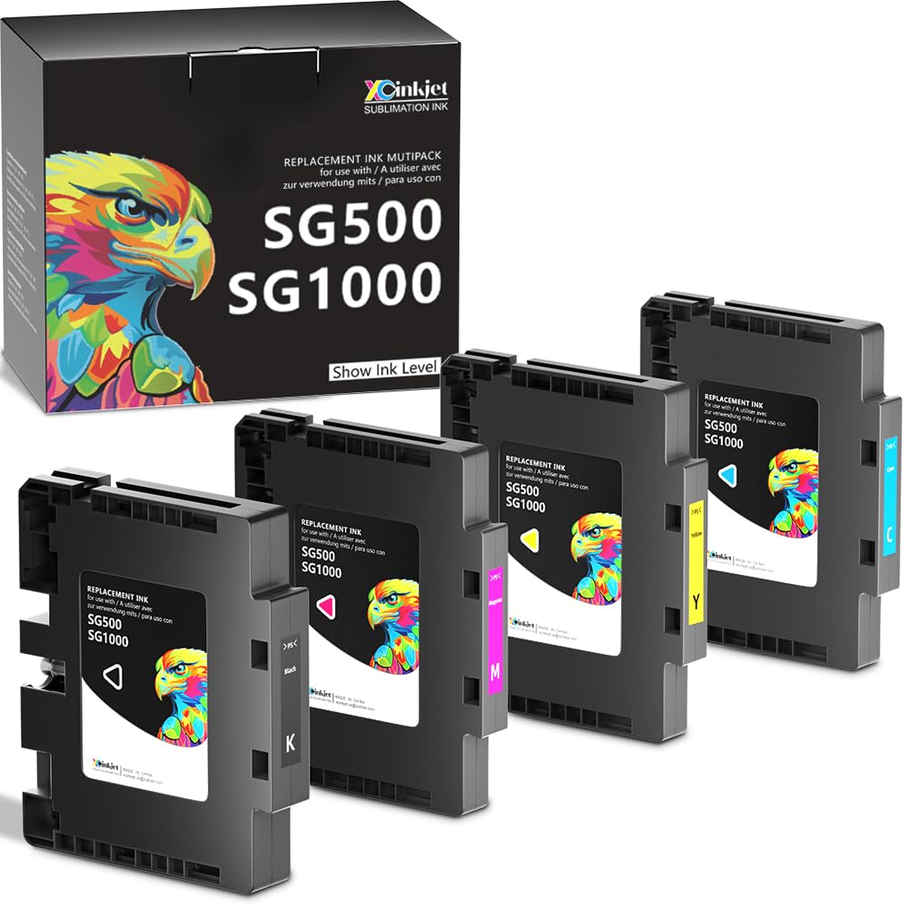 Xcinkjet Version 3.09 Sublimation Ink Cartridge Compatible with Sawgrass Virtuoso SG500 SG1000 Printers(1 Black, 1 Cyan, 1 Magenta, 1 Yellow, 4 Pack)
