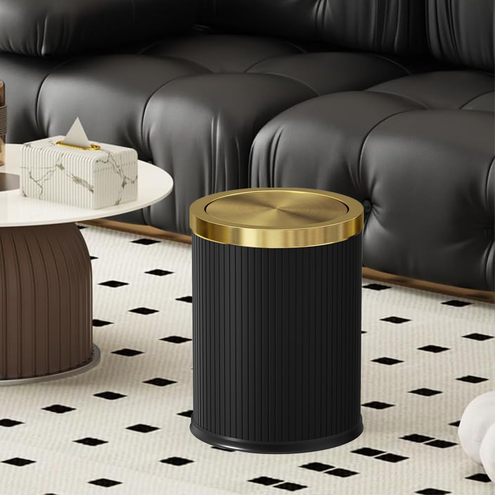 LEASYLIFE 15L/4GAL Black Bathroom Trash can,Gold Bathroom Garbage can with lid，Small Trash Can with Flipping Lid, Garbage cans for Bedroom, Kitchen，Living Room.(15L-Black)