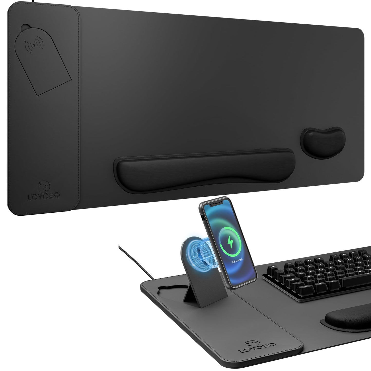 15W Magnetic Wireless Charging Mouse Pad with Ergonomic Tilt Phone Stand