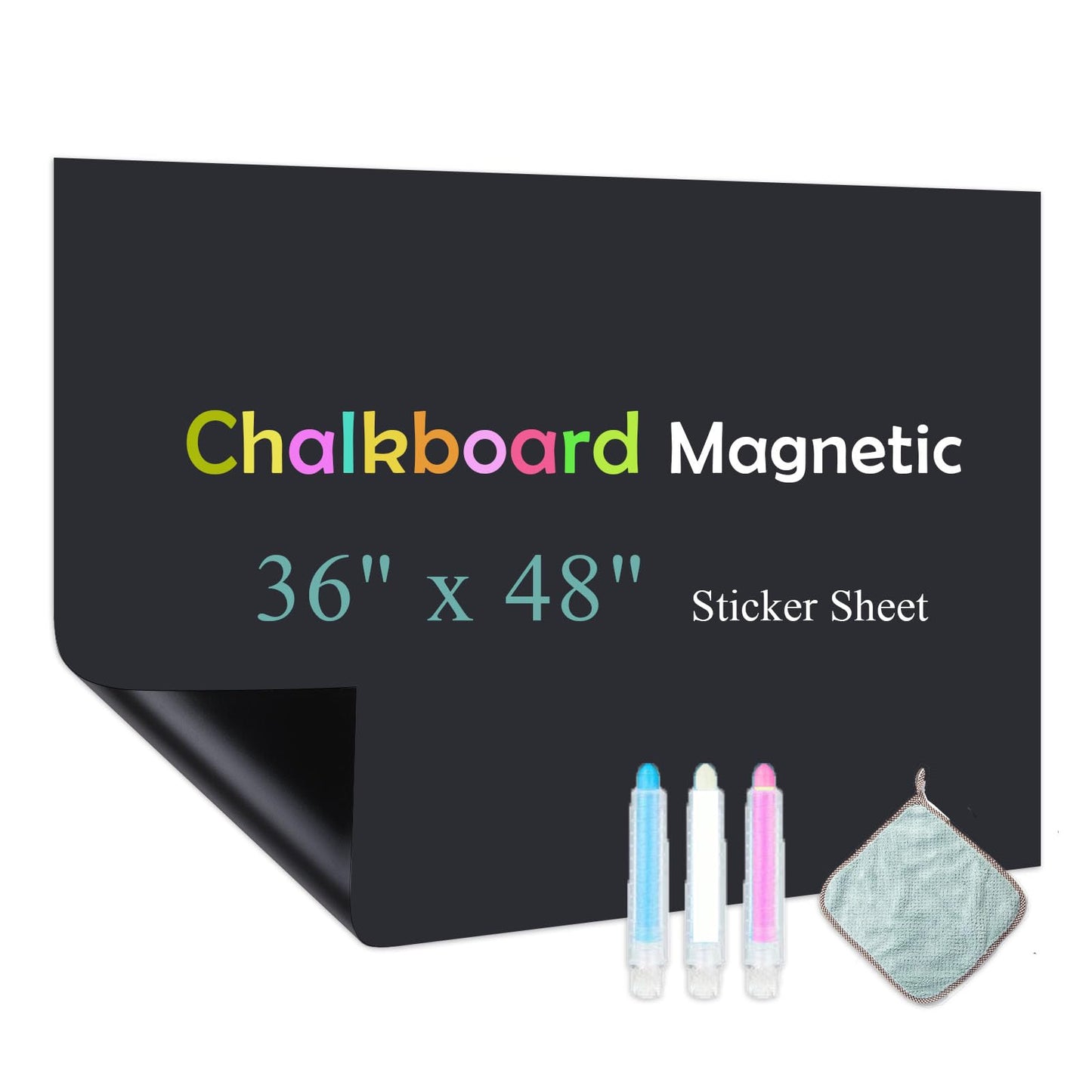 Qiytecno Chalk Board Contact Paper with Adhesive, 36" x 48" Magnetic Chalkboards for Wall, Wallpaper Sheets for School and Kids, Includes Liquid Chalks Markers and Dishcloth and Magnet (Black)