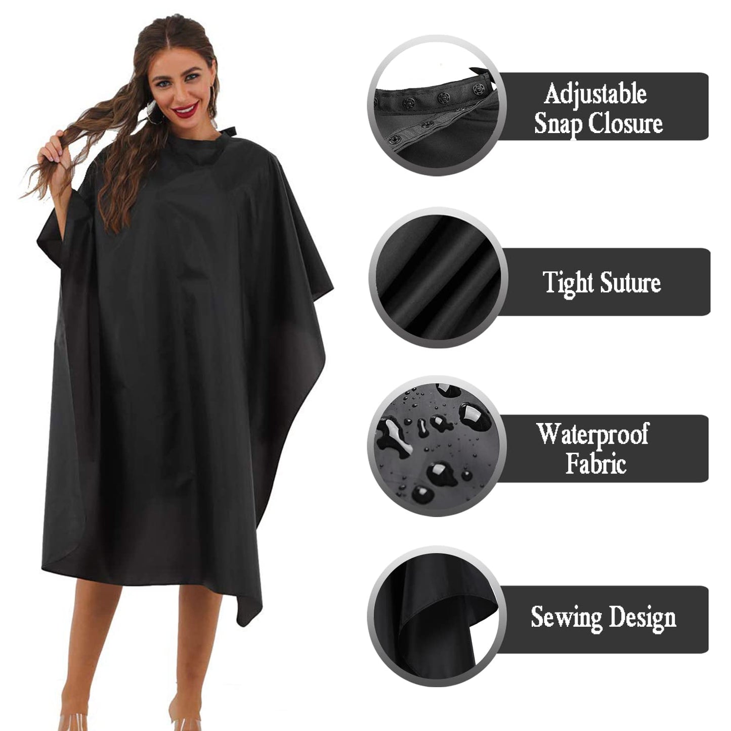 BSFHH Black Barber Cape - Professional Nylon Waterproof Salon Cape, 59" x 47", 10 Pack