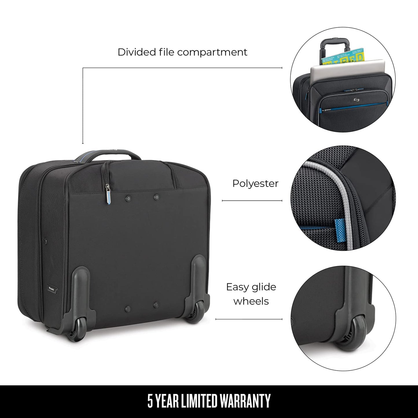 Solo New York Active Rolling Overnight Laptop Bag. Business Travel Rolling Overnighter Case for Women and Men. Fits up to 16 inch laptop - Black, 15" x 16" x 7" (TCC902-4/20)