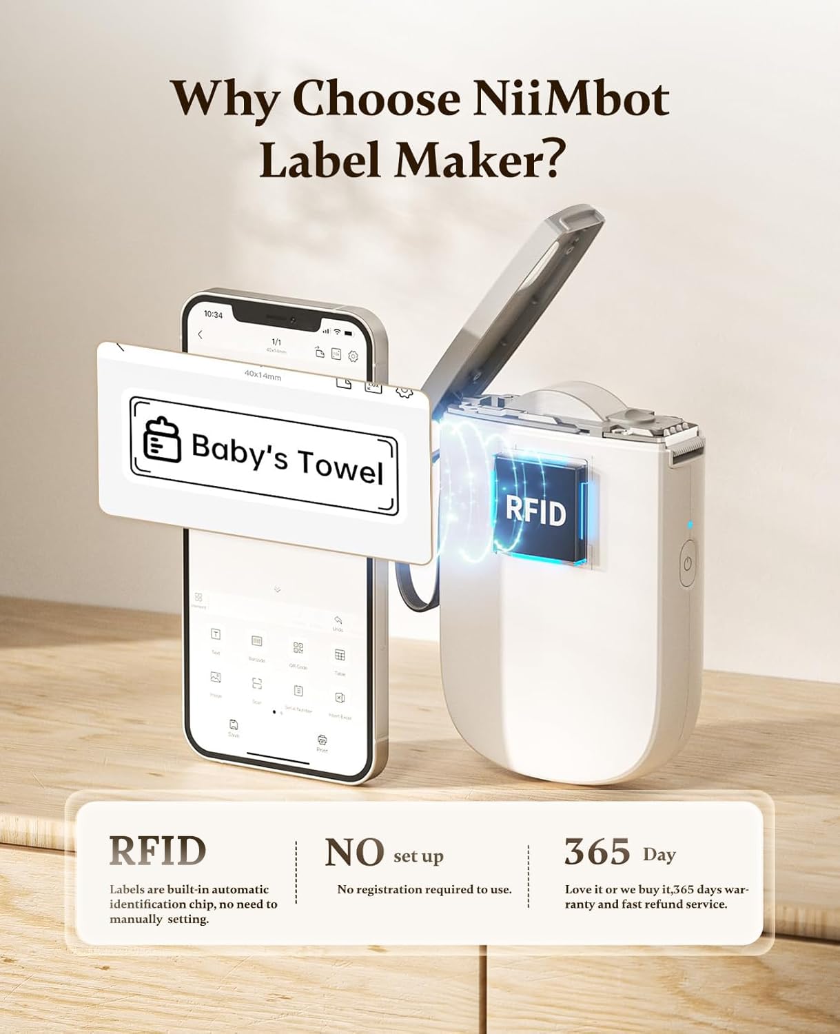 NIIMBOT 300 DPI D11 Label Maker Machine with 3 Tapes, Portable Thermal Label Printer with Multiple Templates, Bluetooth Label Printer for Office Home Kitchen School Organization, White