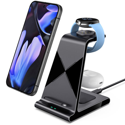 Charger for Pixel Watch 2/3, Fitbit Versa 4/Sense 2 (Not for Pixel Watch 1), Wireless Charging Station for Google Pixel 9/9 Pro/9 Pro XL/8 Pro/8/8A/7 Pro/7/6/6 Pro, Pixel Buds Pro 2/Pro (No Adapter)