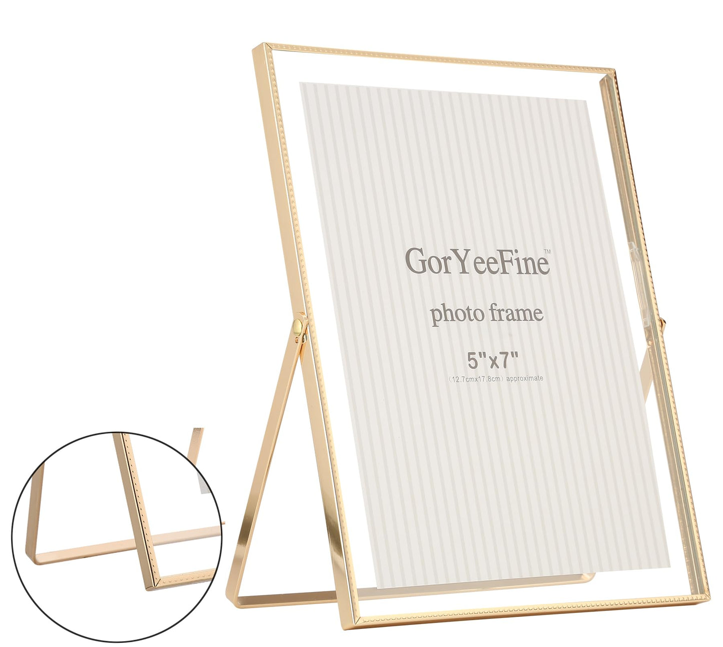 GorYeeFine Gold 10x12'' Floating Frame 2pack For Photo Sizes(8.5x11'',8x10'',7x9''),Beautiful Metal Beaded Edge 8x10'' floating picture Frames, Adjustable Tabletop/Shelf Photo Frame