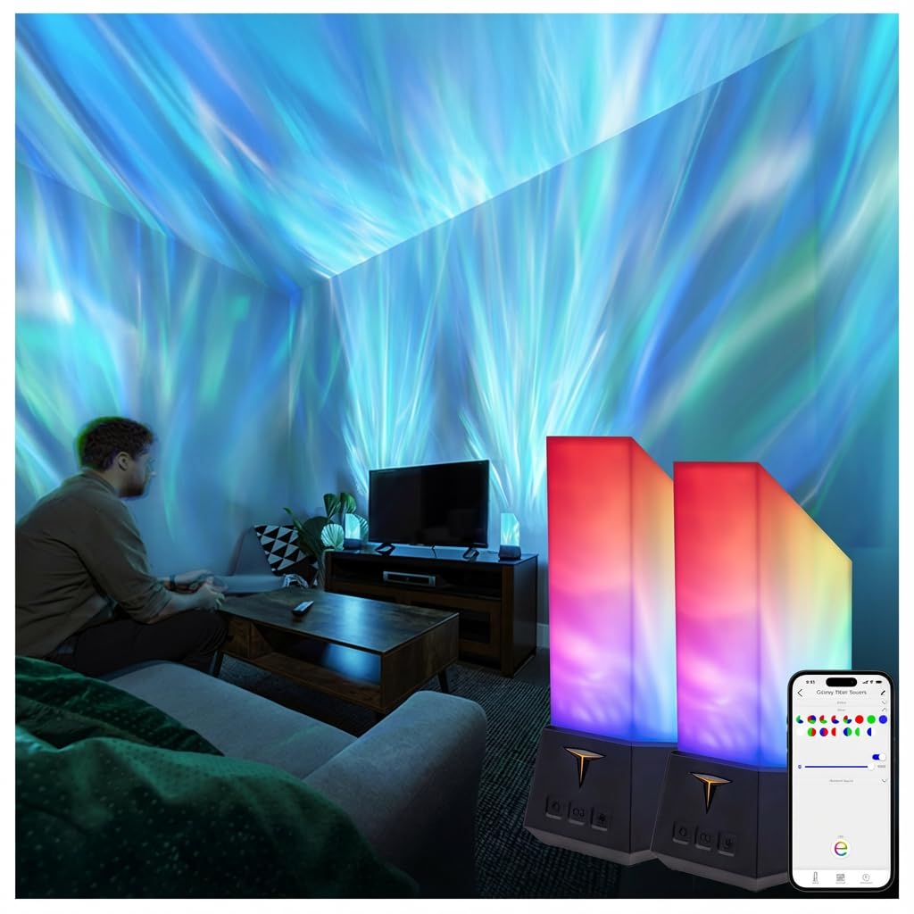 Enbrighten Vibe Smart Gaming Tabletop Galaxy Projector Titan Tower Plug in Night Light with Space Nebula Effects, Parties, Kids & Adults, Alexa and Google Compatible 84121