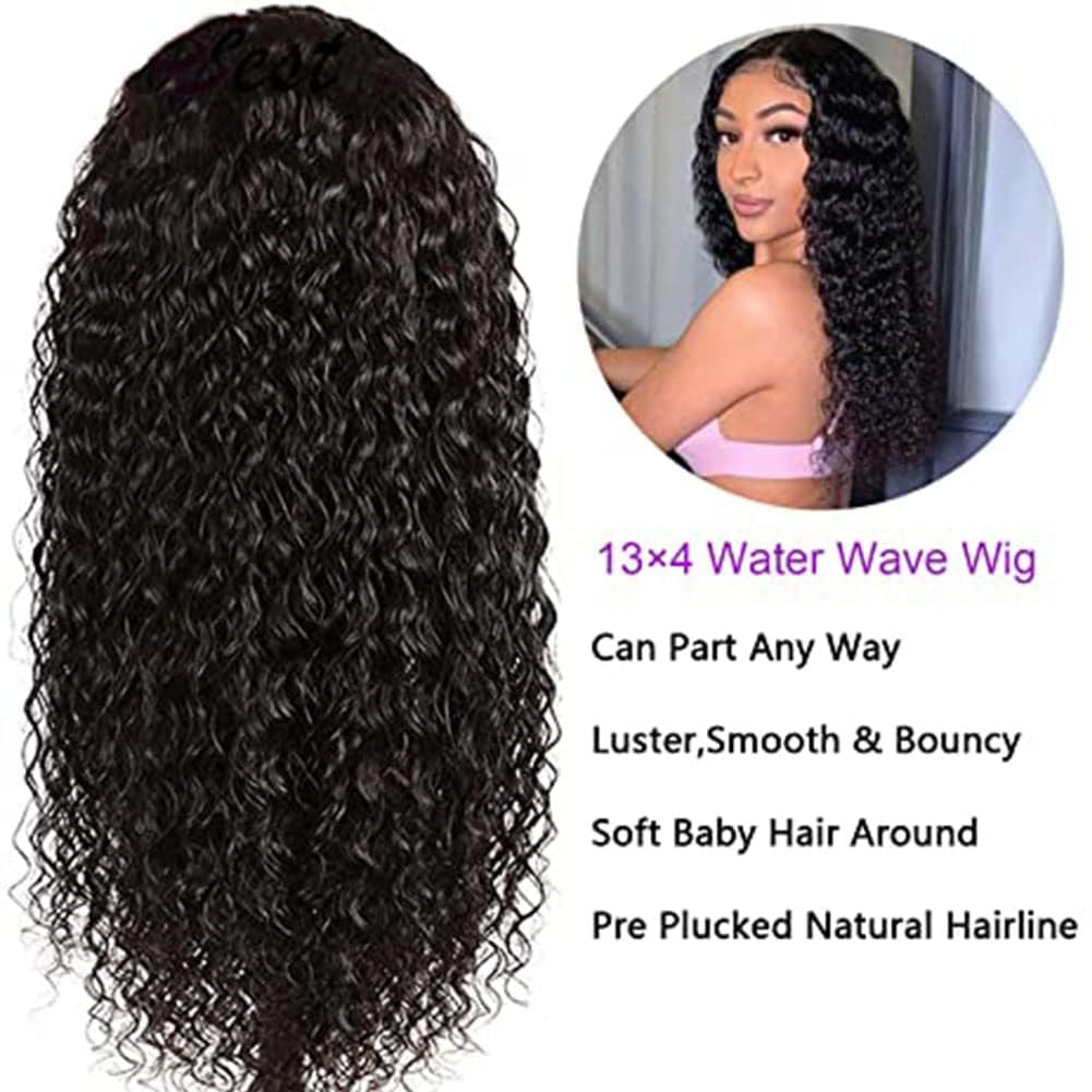 13x4 Water Wave Lace Front Wigs Human Hair Pre Plucked Glueless Wigs for Black Women 180 Density Curly Human Hair Wig Wet and Wavy Lace Frontal Wigs Human Hair With Baby Hair Wig (Natural, 30inch)