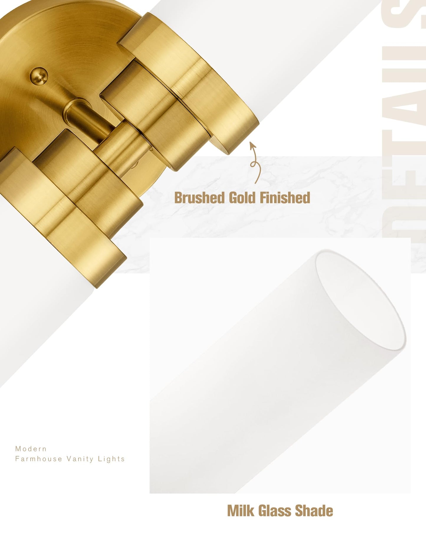 Emak Modern 22 Inch Bathroom Light Fixtures Over Mirror, Brushed Gold Vanity Light Bar with Milk Glass Shade, 2-Light Bathroom Wall Sconce, VL085-BGD-ML-2