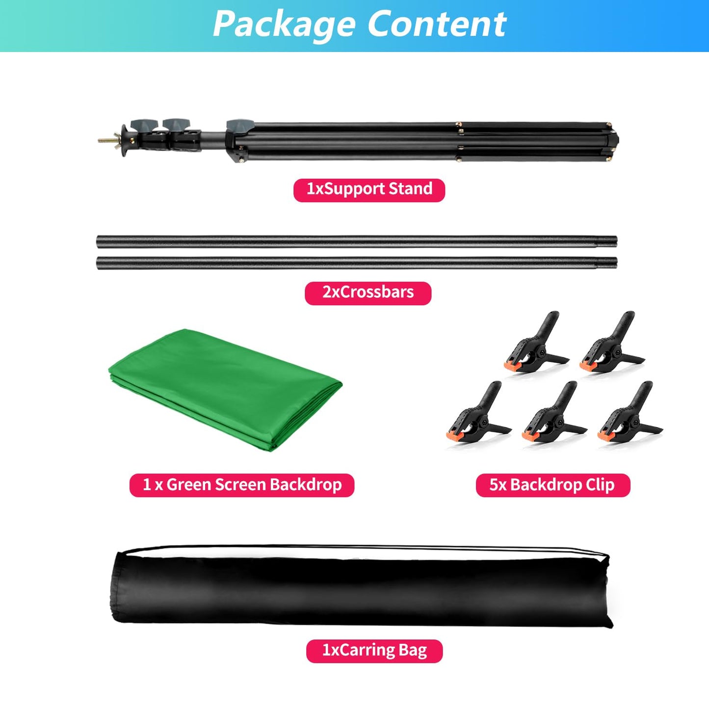JEBUTU Green Screen Backdrop Kit with Stand, Green Screen Backdrop with Stand Kit,5X6.5ft Portable Green Screen Stand kit, GreenScreen Background with Stand Carrying Bag Clamp for Streaming Video Zoom