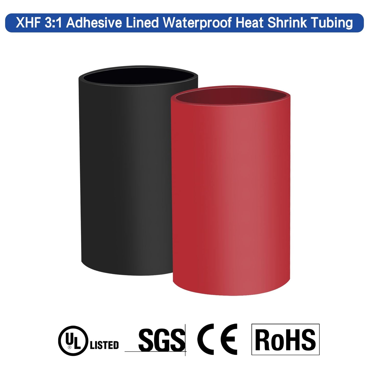 XHF 100PCS 2/0 AWG-3/8 Heavy Duty Battery Lugs with 3:1 Heat Shrink Tubing, Ring Terminals Battery Cable Ends Copper Eyelets Electrical Battery Connectors