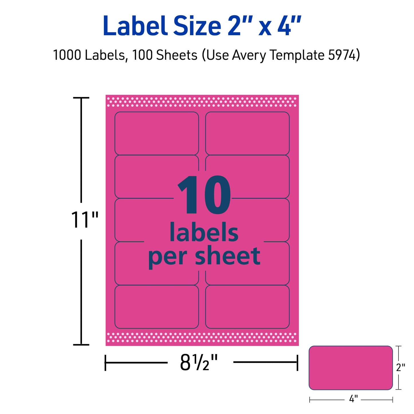 Avery Printable Shipping Labels with Sure Feed, 2" x 4", Neon Magenta, Laser & Inkjet Compatible, 1,000 Blank Labels Total, Great for Branding, Mailing, Organizing, and More (5974)