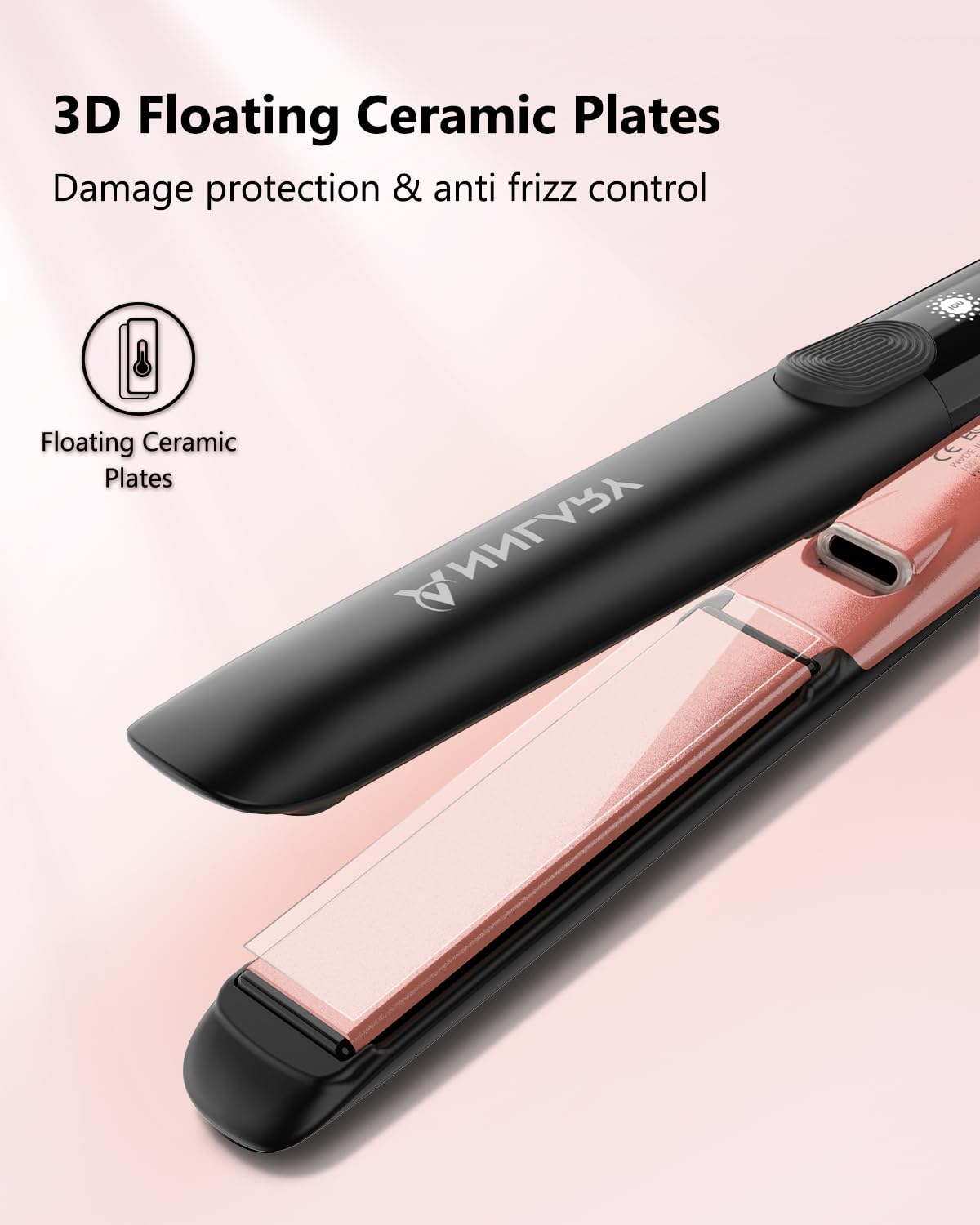 Annlary Hair Straightener, 1 Inch Flat Iron Hair Straightener and Curler 2 in 1, Professional Ceramic Ionic Dual Voltage Flat Iron with Anti-Iron Silicone for Less Frizz, Shinier & Smoother Hair