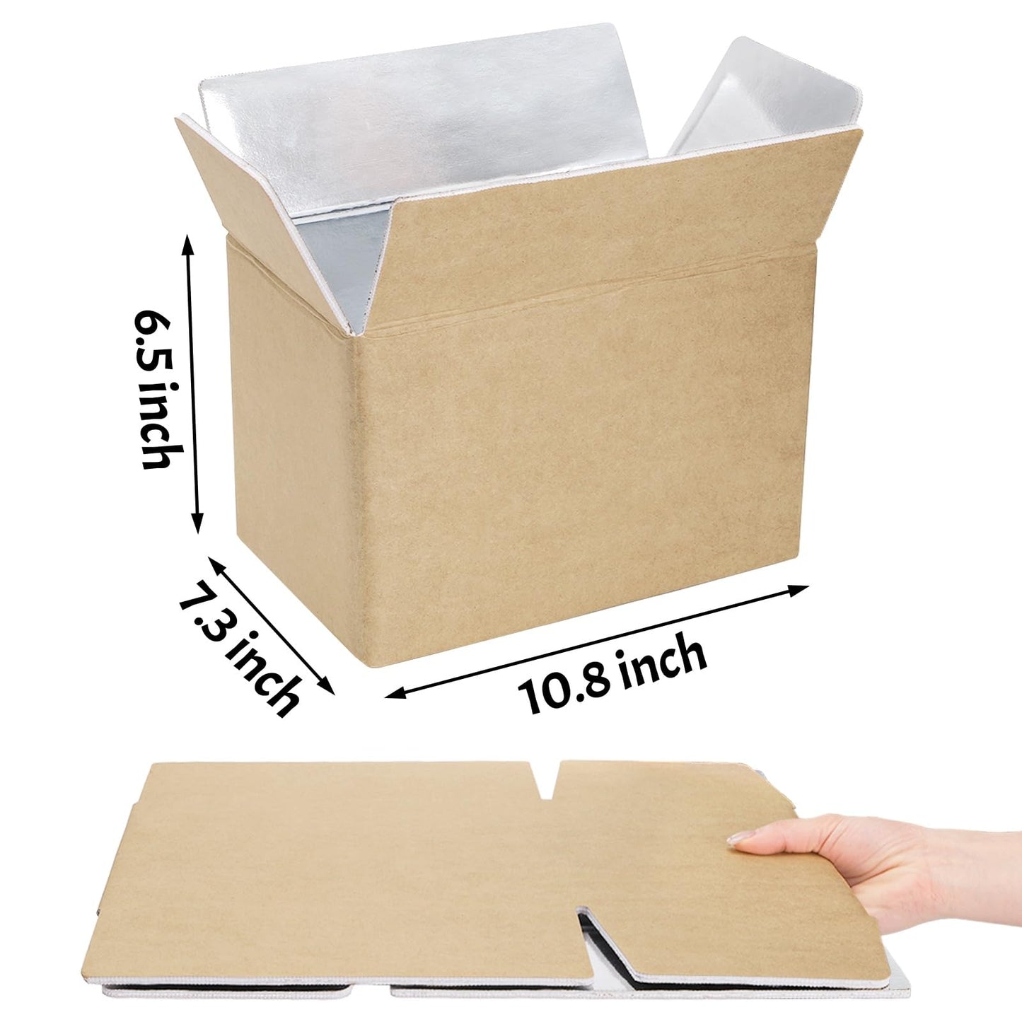 ZAVOOS 12 Pack Insulated Shipping Box, 10.8'' x 7.3'' x 6.5'' Cold Shipping Boxes with Aluminium Foil Liner for Hot Frozen Food, Small Reusable Foil Cooler Carton Moving Kits for Packing Mailing