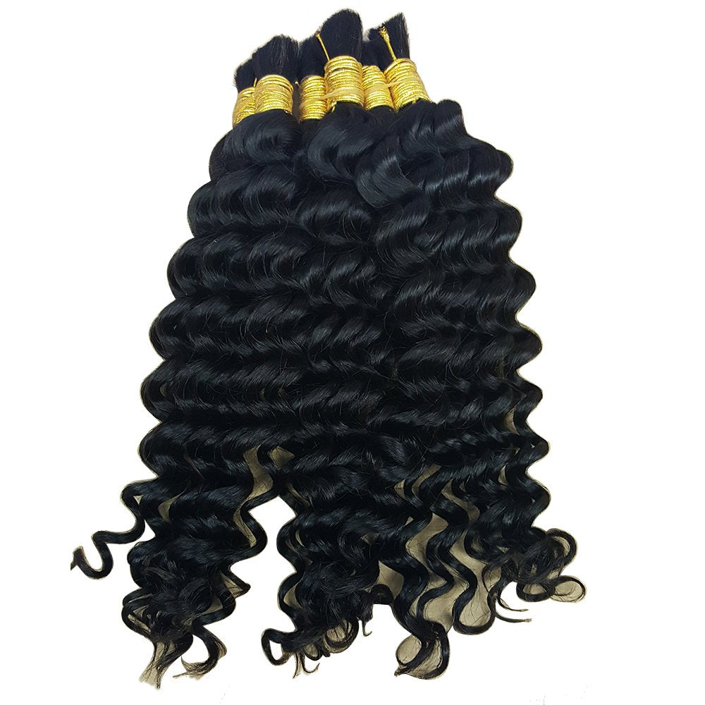 Deep Curly Wave Bulk Hair For Braiding Human Hair No Weft - 3 Bundles 300g Brazilian (20inch Natural Black #1B)