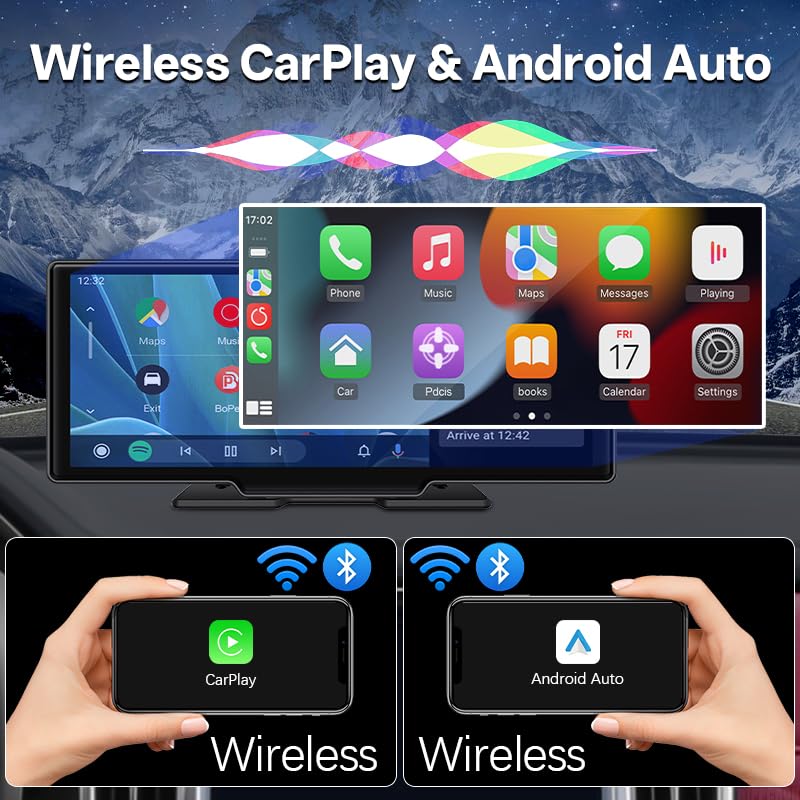 SINOVCLE Carplay Screen for Car,10.26" IPS Screen With 4K Dash Cam, Wireless CarPlay & Android Auto, Voice Control, Bluetooth, Mirror Link, GPS Navigation