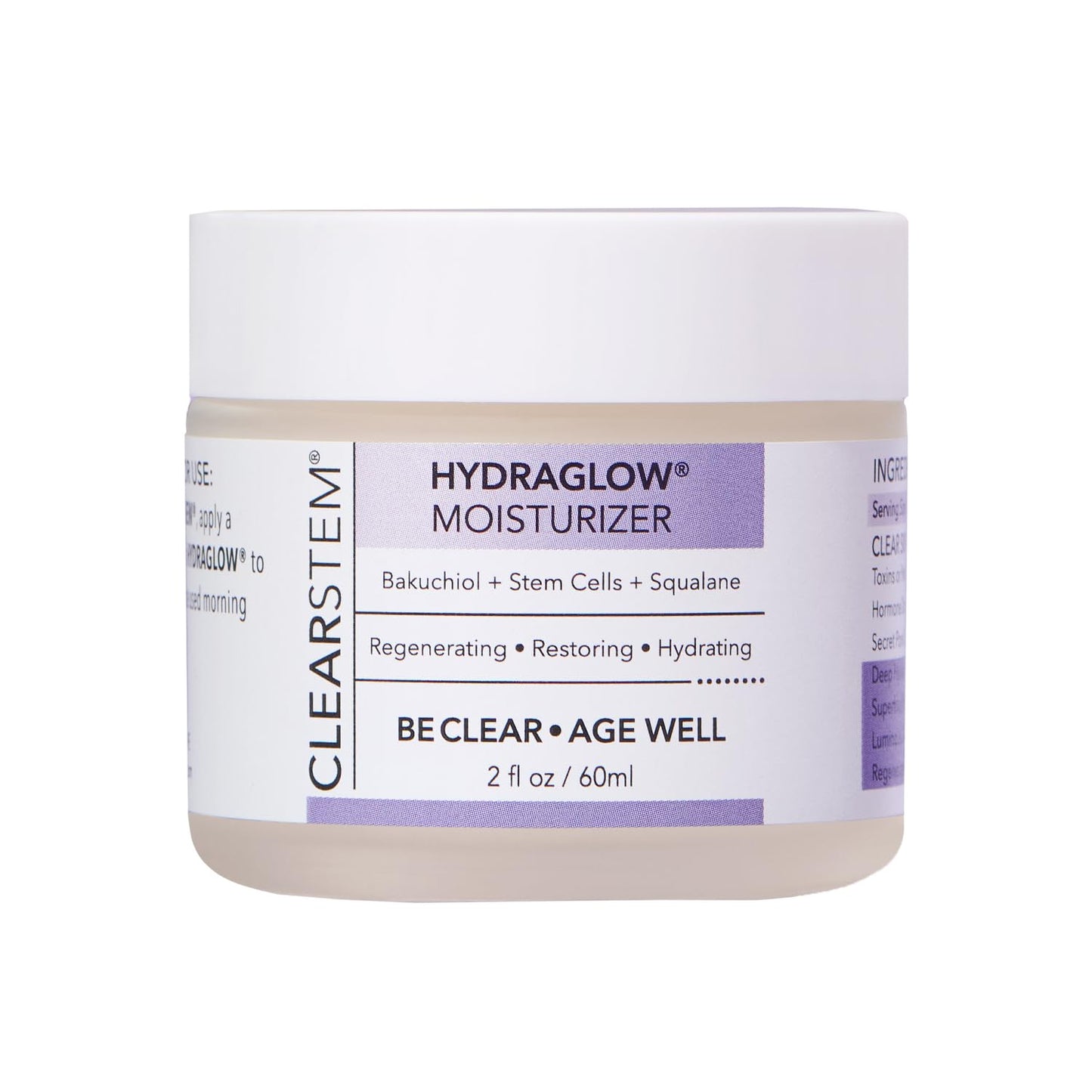 CLEARSTEM - HYDRAGLOW Stem Cell Moisturizer - Bakuchiol + Squalene - Youthful Skin Face Moisturizer - All Skin Types - Facial Skin Care Products - Vegan, Gluten Free, Cruelty Free - 2 fl oz / 60ml