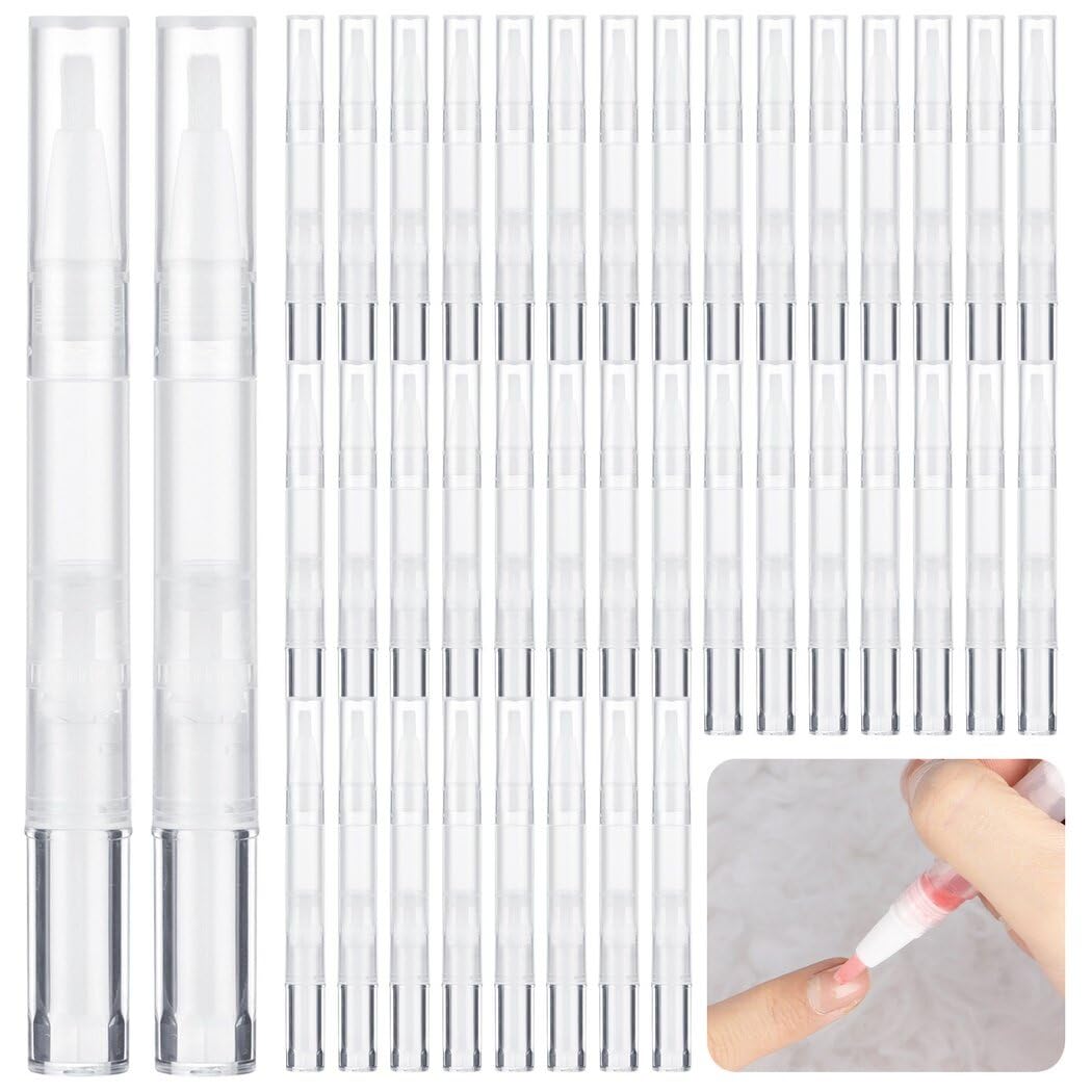 Toyosport 100PCS Empty Cuticle Oil Pen Refillable Transparent Twist Pens 3ml, Empty Nail Oil Pen with Brush Tip, Eyelash Growth Liquid Tube, Cosmetic Lip Gloss Container Applicators
