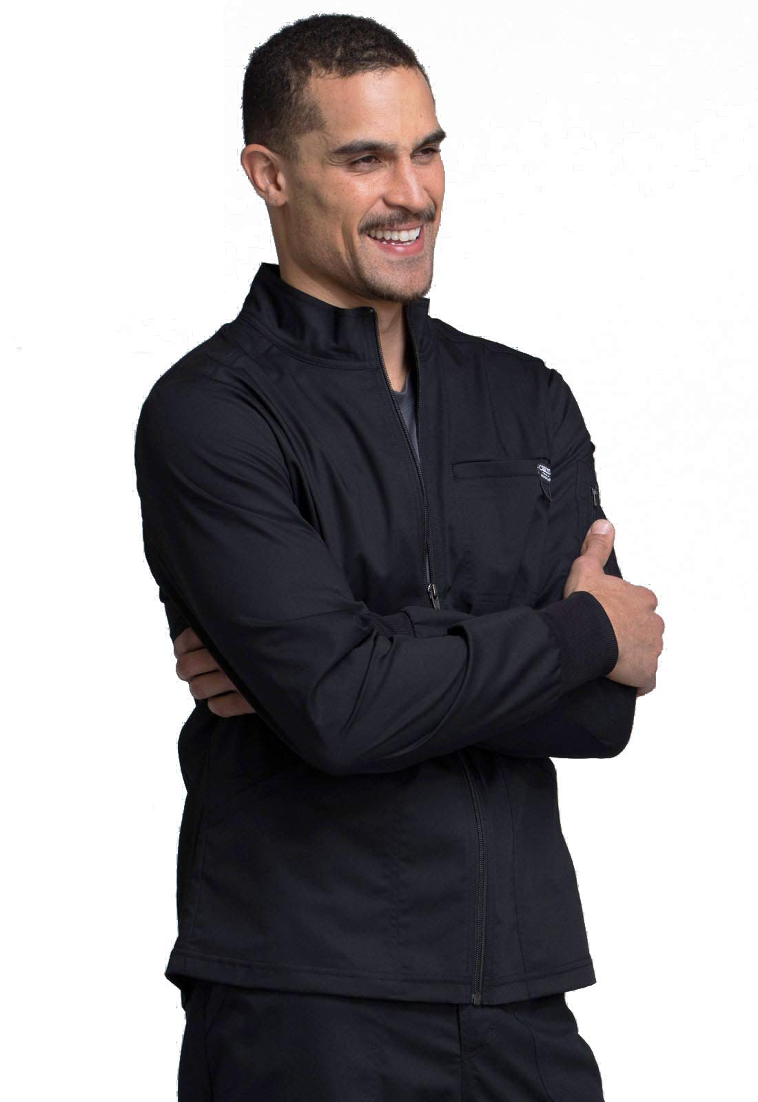 Cherokee Men Warm up Scrub Jacket with Zip Front WW320, M, Black