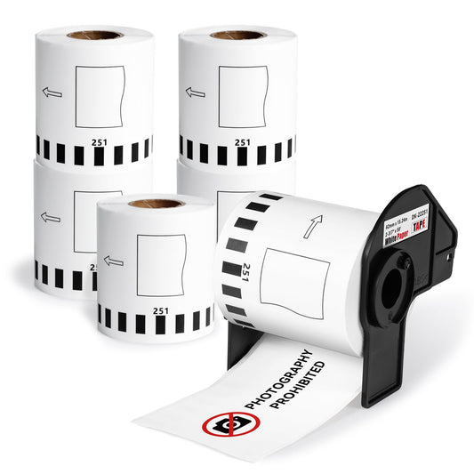 6 Rolls DK-2251 Replace for Brother DK2251 (2-3/7" x 50') Black/Red Continuous Length Labels White Paper Tape, 2.4in x 50ft Use for Brother QL-800, QL-810W, QL-820NWB Printers
