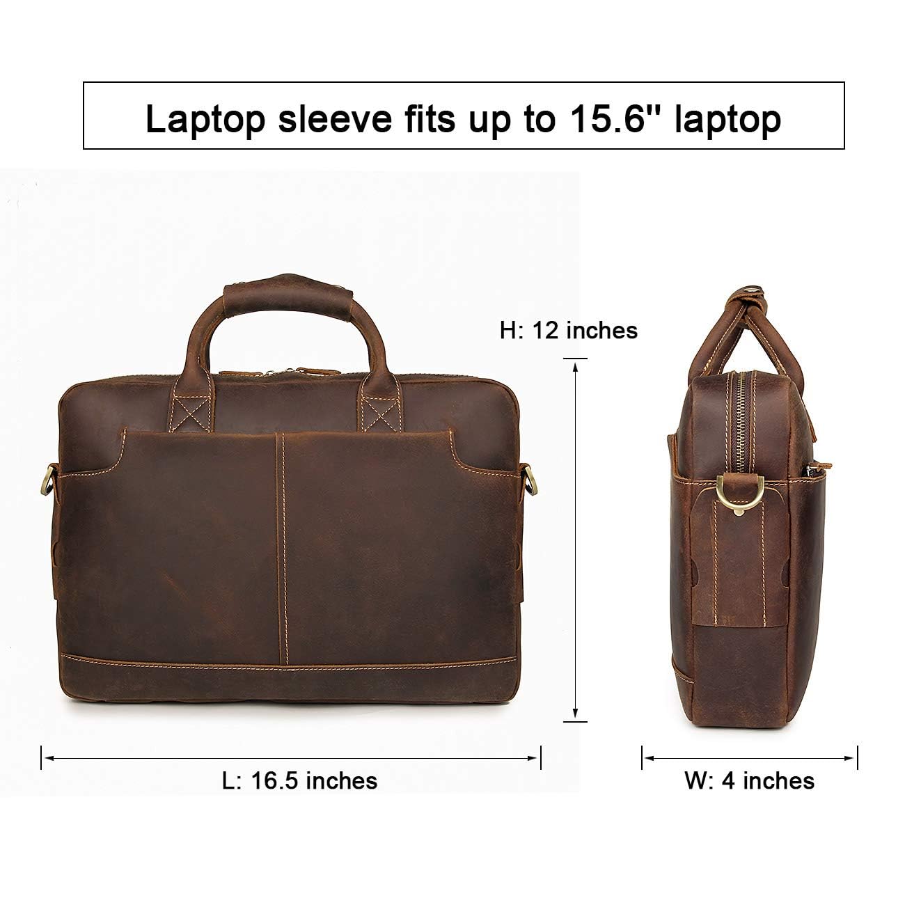 Augus Leather 16" Laptop Briefcase for Men Shoulder BagTravel Messenger Work Business Duffle Bags With YKK Metal Zipper