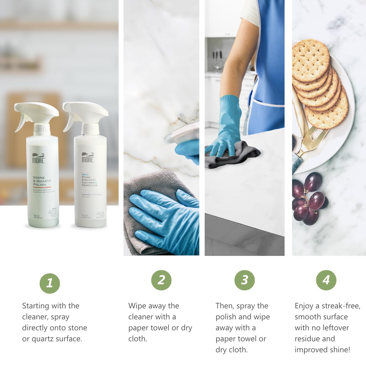 MORE - Twin Pack - Includes Stone & Quartz Cleaner + Polish - Granite, Quartz & Marble Cleaner & Polish - For Kitchen & Bathroom Countertops - Pack of 2 16oz Sprays - Lavender Verbena
