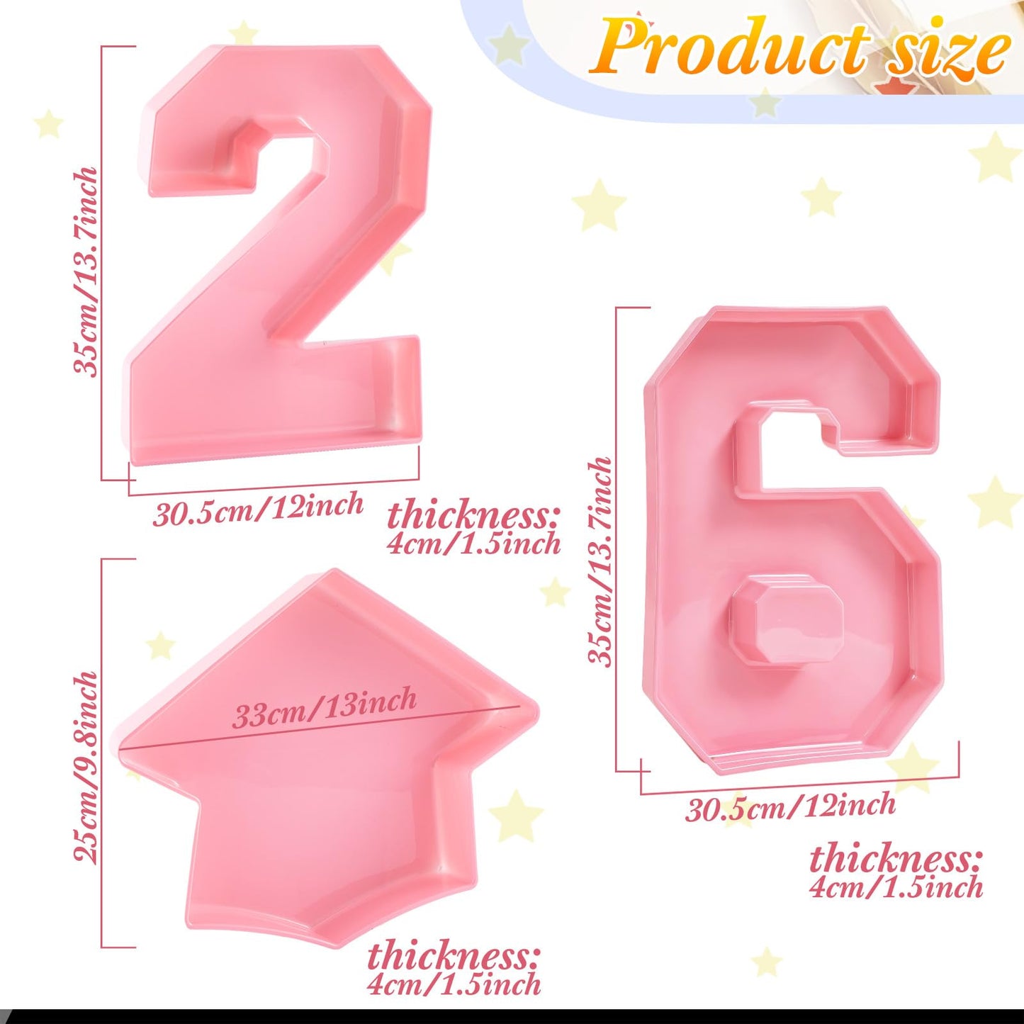 Tellingyou 3 Pcs 13.7" 2026 Graduation Fillable Letter, Plastic Number Trays for Food 2026, Charcuterie Number, Grad Fillable Letter for Class of Congrats Grad Party Supplies(2026,Light Pink)