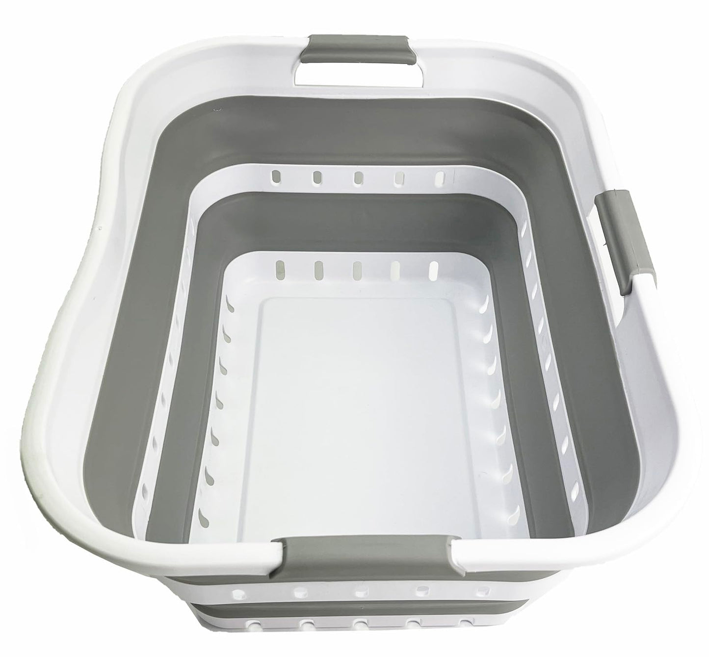 SAMMART 42L (11 gallon) Collapsible Plastic Laundry Basket - Foldable Pop Up Storage Container/Organizer - Space Saving Hamper/Basket (1, Grey/White)
