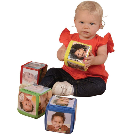 CP Toys Photo Pocket Foam Stacking Blocks - Set of 4 Colorful Blocks with 24 Vinyl Photo Pockets to Personalize - Ages 12 Months+